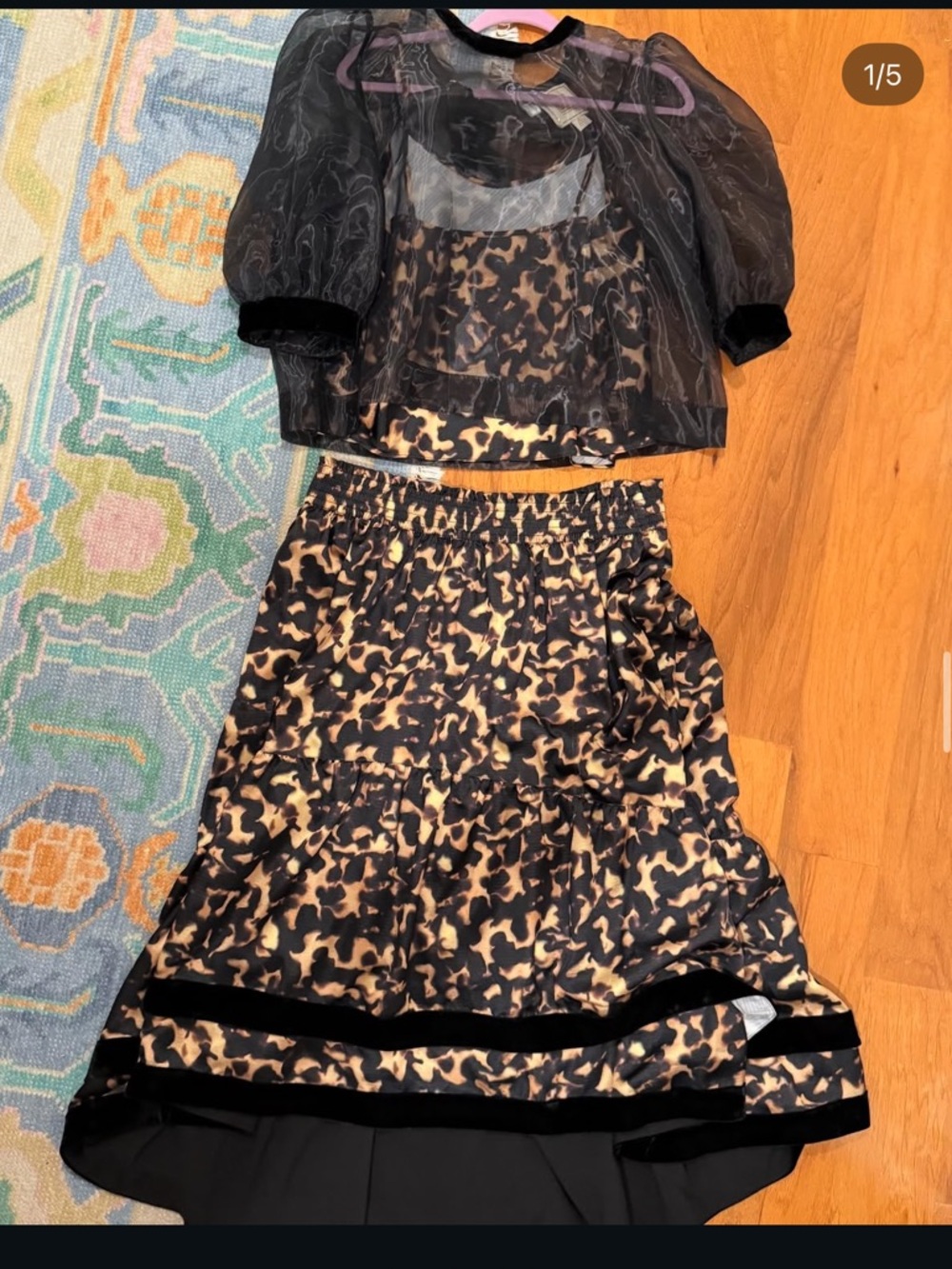 Leopard Print Tiered Midi Skirt - Black & Tan